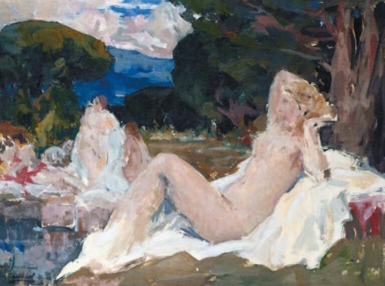 Femme nue allongée Signée du cachet en bas à gauche 27 x 41 cm