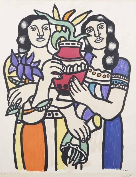 Fernand LÉGER (1881-1955) Deux femmes au vase Lithographie en couleur