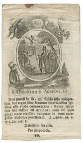 FEUILLE HAGIOGRAPHIQUE SUR SAINT GRÉGOIRE L'ILLUMINATEUR Gravure représentant