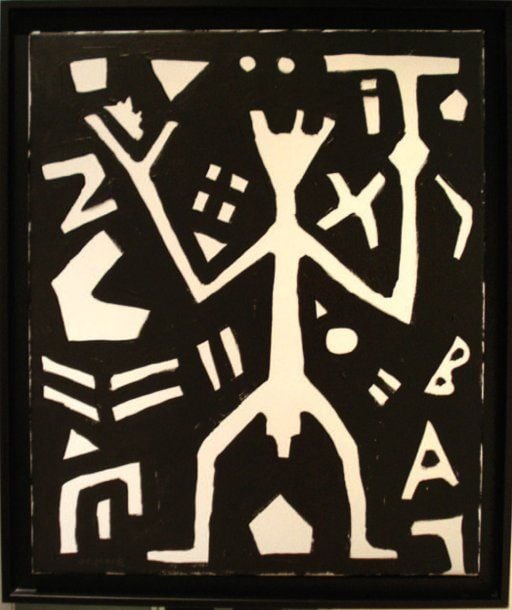 Figur-Frage-Vergleich, 2002 Acrylique sur toile Signée en bas à gauche Contresignée, dédicacé au dos 50 X 60 cm