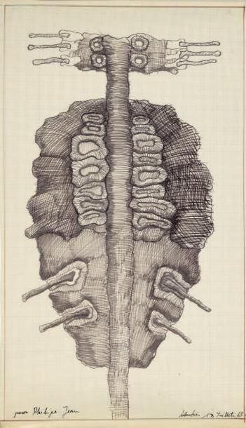 Figure axiale 1963 Crayon sur papier calque, signé et daté en bas à droite, dédicacé en bas à gauche 60,5 x 36 cm (à vue)