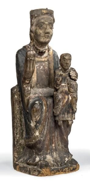 Figure de Sedes Sapienae ou Vierge assise, en bois polychrom