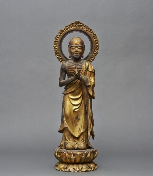 Figure en bois doré représentant Rakan (Arhat