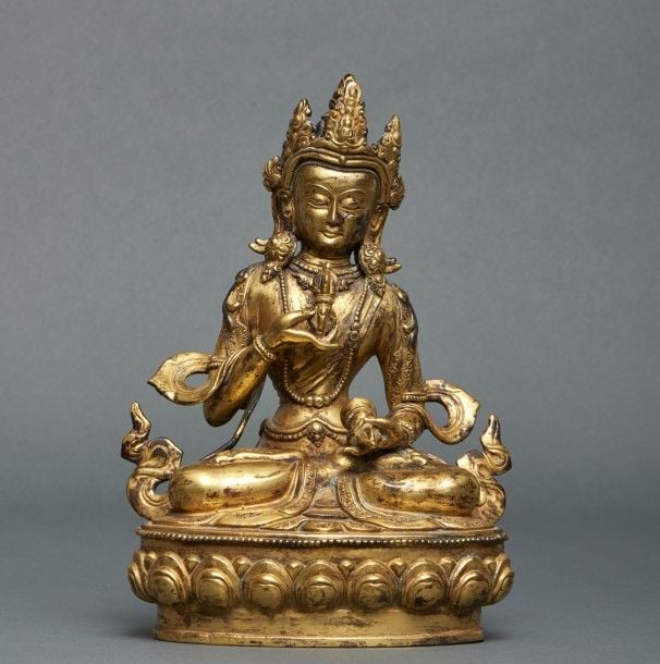Figurine sino-tibétaine en bronze doré représentant Bodhisattva Vajrasattv