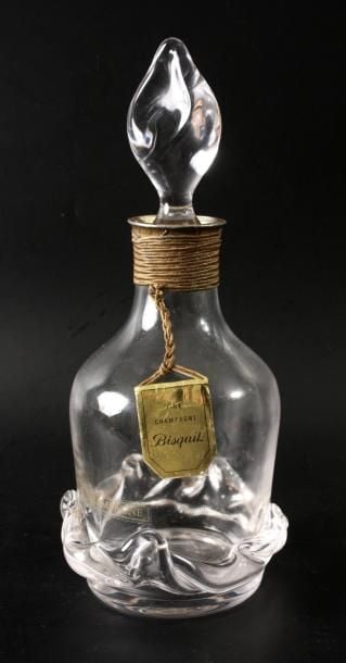 Flacon à Fine Champagne et son bouchon en cristal moulé à motif de vague