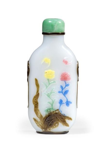 FLACON TABATIERE A EPAULES TOMBANTES EN VERRE