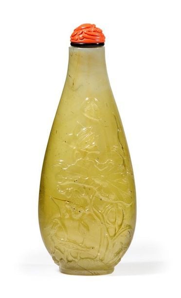 FLACON TABATIERE PIRIFORME EN VERRE