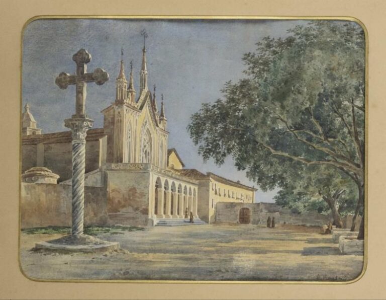 François BENSA (1811-1895) Le monastère de Cimiez Aquarelle sur papie