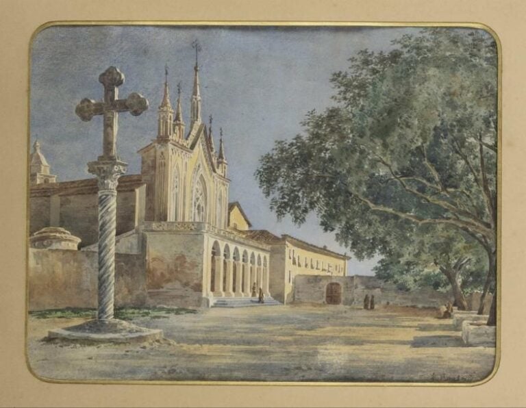 François BENSA (1811-1895) Le monastère de Cimiez Aquarelle sur papie