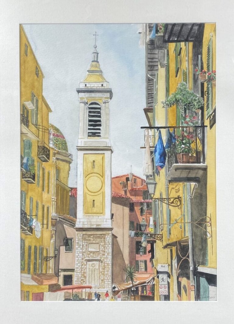 Françoise BONNET (XXe siècle) - Place Rossetti, Nice - Aquarelle sur papier - S…