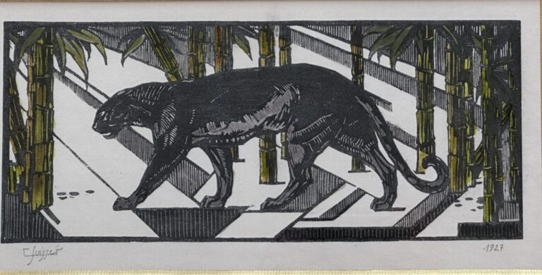 GASTON SUISSE (1896-1988) - « Panthère noire, 1927 » - Gravure sur bois, sur pa…