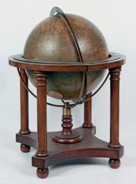 GLOBE DE BIBLIOTHÈQUE Méridien et table équatoriale en laito