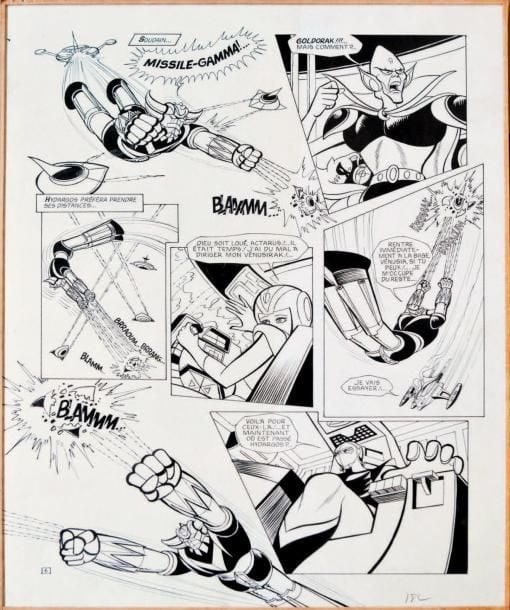 Goldorak Planche originale de Bande dessinée Sous verre: 45 x 32,5 cm France,