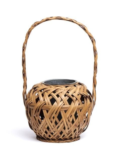 Grand panier pour arrangement de fleur (ikebana) à tresses lâches et de couleur jaun