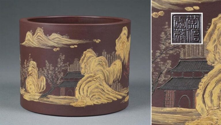 GRAND POT A PINCEAUX EN TERRE-CUITE / GRES DE STYLE YIXING