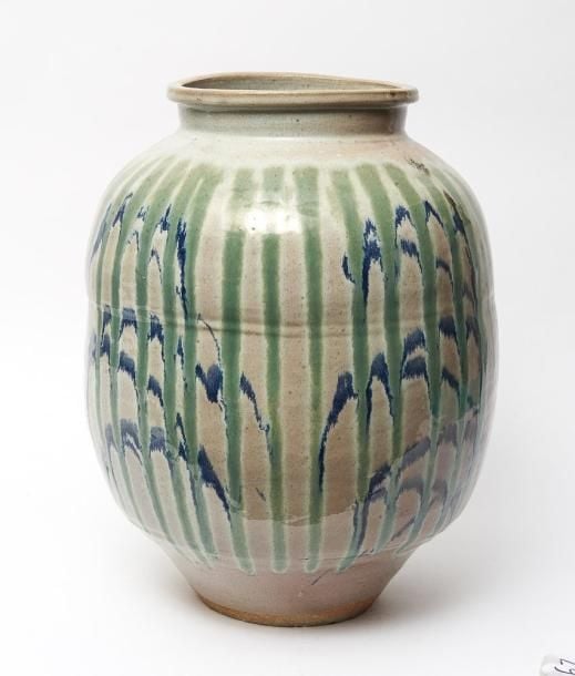 Grand pot (tsubo) en céramique "shigaraki-ware" garni de glaçure aosudar