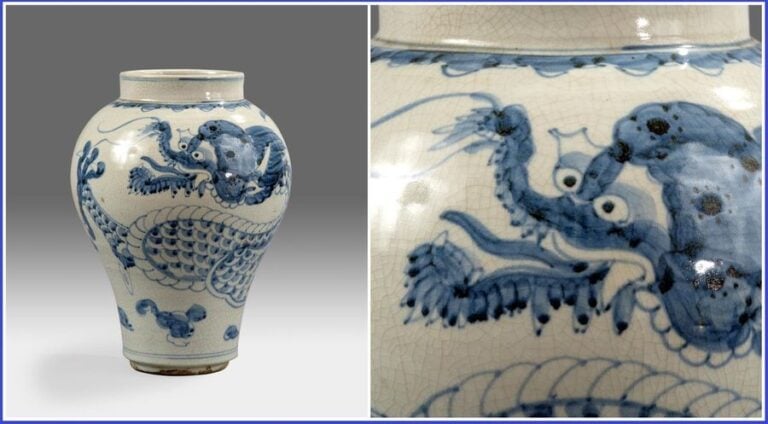 GRAND VASE / GRANDE JARRE BALUSTRE EN PORCELAINE A DECOR DE DRAGON