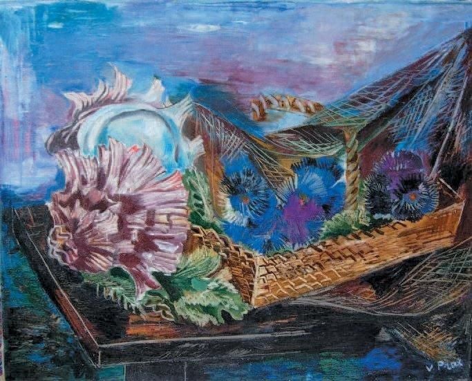 Grande nature morte Huile sur toile, signée en bas à droite 65 x 81 cm Oil on canvas, signed lower right
