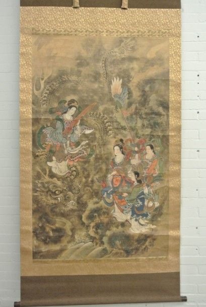GRANDE PEINTURE JAPONAISE sur rouleau (KAKEMONO), attribuée à Kano Eitok