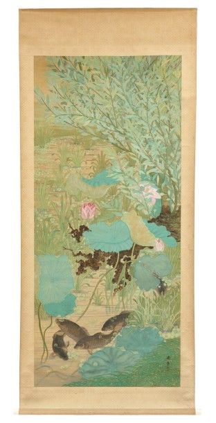 Grande peinture sur rouleau polychrome de style Nihonga (kakejiku