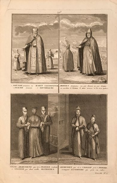 Grande planche composée de quatre gravures: