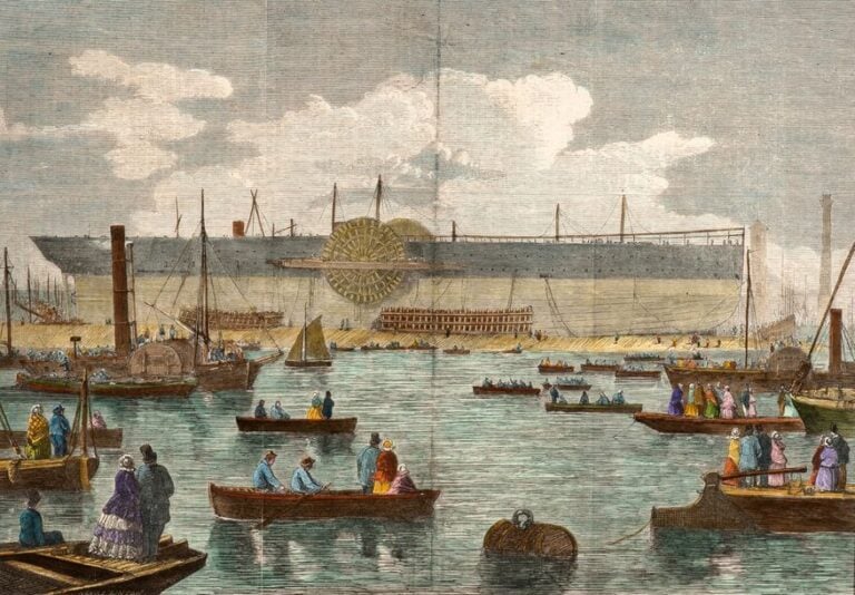 Gravures aquarellées du Great Eastern et du «Nautilus, cloche à plongeurs perfectionnée