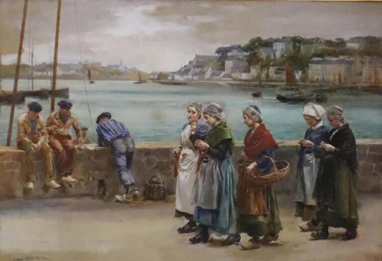 GROS Lucien (1845 - 1913) « Port en Bretagne » aquarelle signée en bas à gauche et datée 1897 - 35,5x52