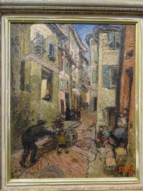 GUIDO (Actif XXe siècle) Le vieux Nice Huile sur panneau Signée, située et datée en bas à droite: "Nice 1954 (?)" 46 x 38 cm
