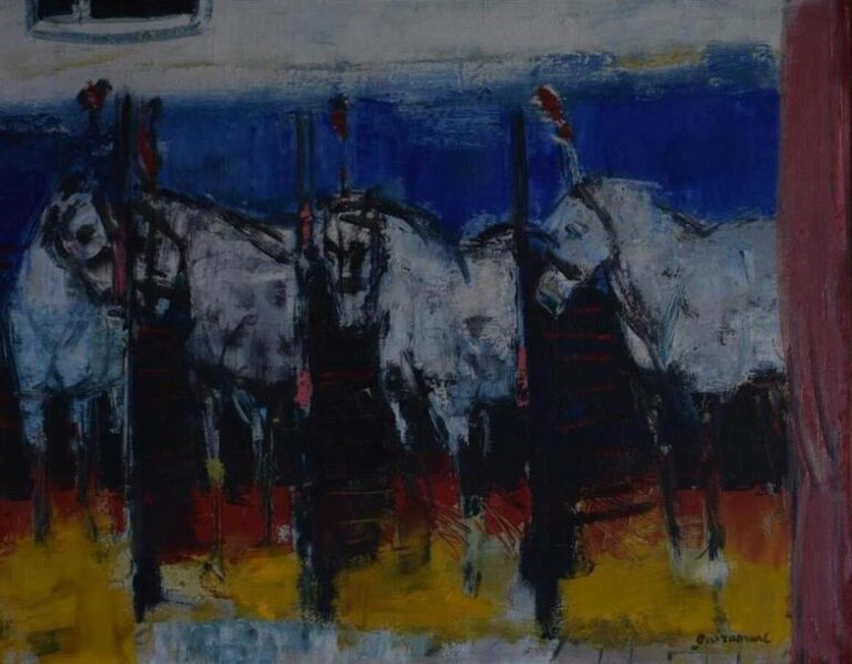 GUIRAMAND Paul (1926-2007) "Chevaux" huile sur toile signée en bas à gauche - 46x65