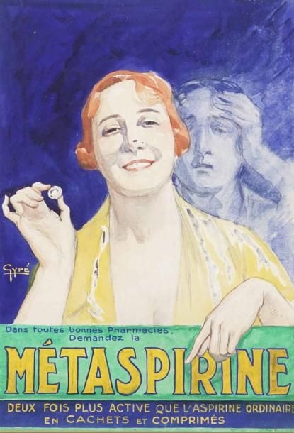 GYPE (XXe siècle) Projet de publicité pour le métaspirine Aquarelle et gouache sur papie