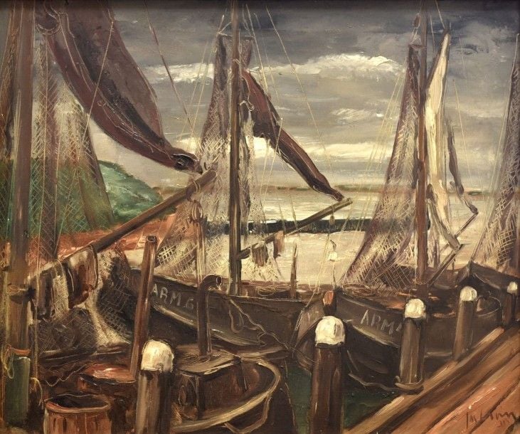 "Haven - Veereé" Huile sur toile Signée et datée en bas à droite: 35 Titrée et datée au dos 54 x 65 cm