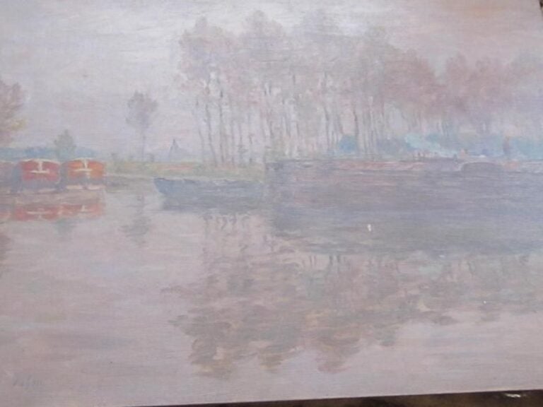 Henri Duhem "Péniches" Huile sur panneau