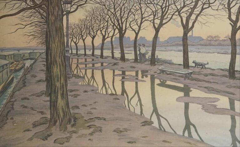 Henri RIVIÈRE (1864-1951) Paris, l'île des cygnes Lithographie en couleur