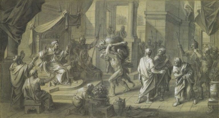 Hercule et le sanglier d'Érymanthe Pierre noire et rehauts de craie blanche sur papier ble