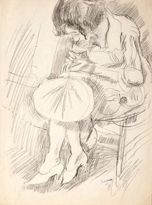 Hermine au miroir, Etats-Unis, 1915, Crayon sur papier, cachet de la signature et cachet de l'atelier en bas à droite
