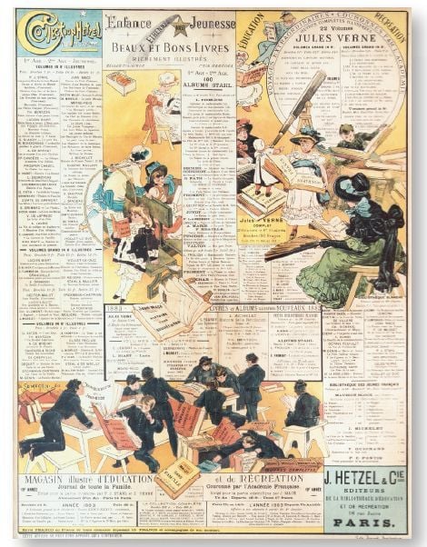 Hetzel & Cie, affiche en couleurs pour les Étrennes 1883: «Filles et lycéens» 188