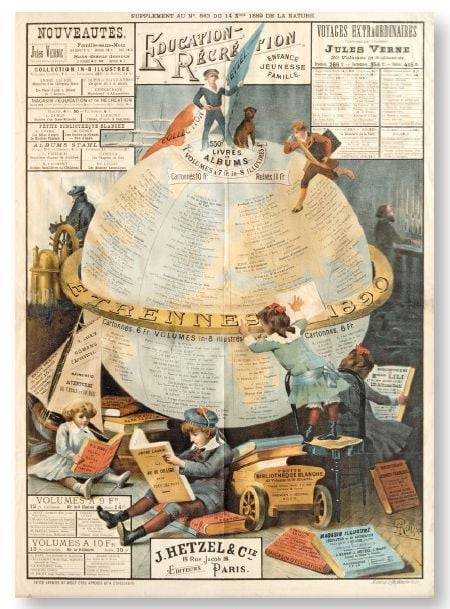 Hetzel & Cie, affiche en couleurs pour les Étrennes 1890: «Au globe terrestre» 189