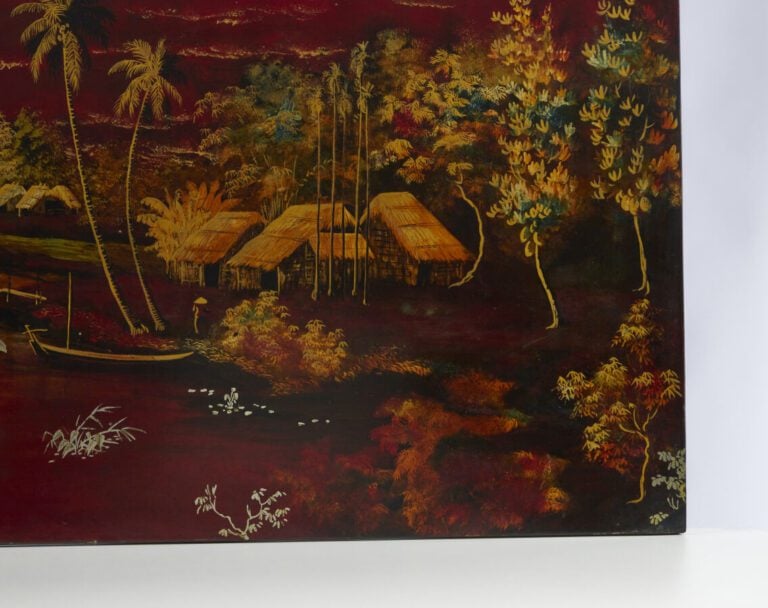 HOANG NGOC - XXE - « Vue d'une baie » - Panneau rectangulaire en laque - polych…
