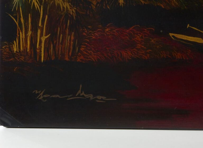 HOANG NGOC - XXE - « Vue d'une baie » - Panneau rectangulaire en laque - polych…