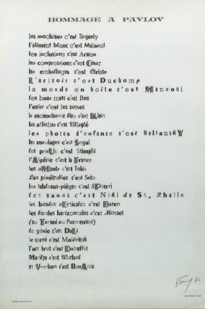 Hommage à Pavlov Tirage original en typographie Signé et daté en bas à droite 64 x 44 cm Provenance: Ga