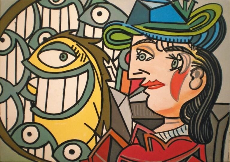 Hommage à Picasso Acrylique sur toile, signée au dos 39 x 56 cm
