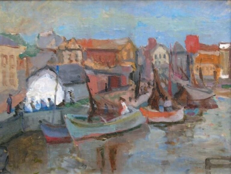 Honfleur Huile sur toile Signée et située en bas à droite 46 x 61,5 cm