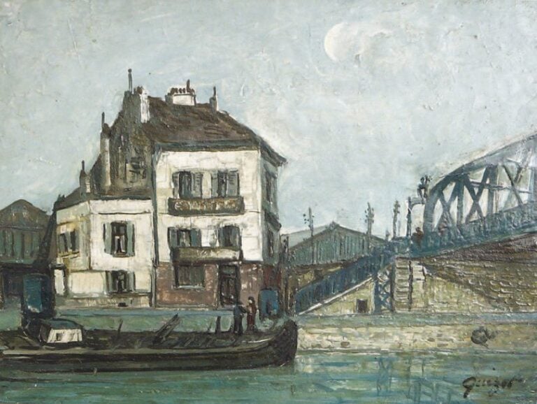 Hôtel du Nord, canal St Martin Huile sur panneau, signée en bas à droite 18 x 24 cm