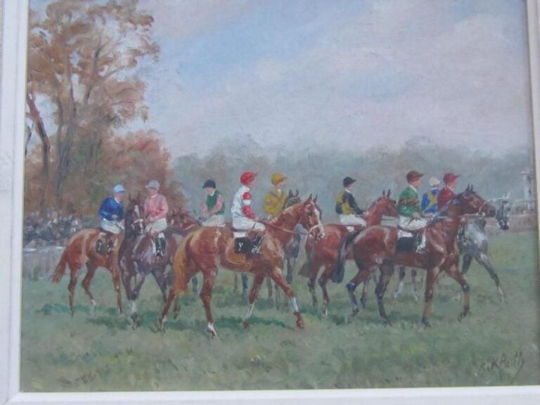 Huile sur carton "Aux courses" Baron Karl Reille