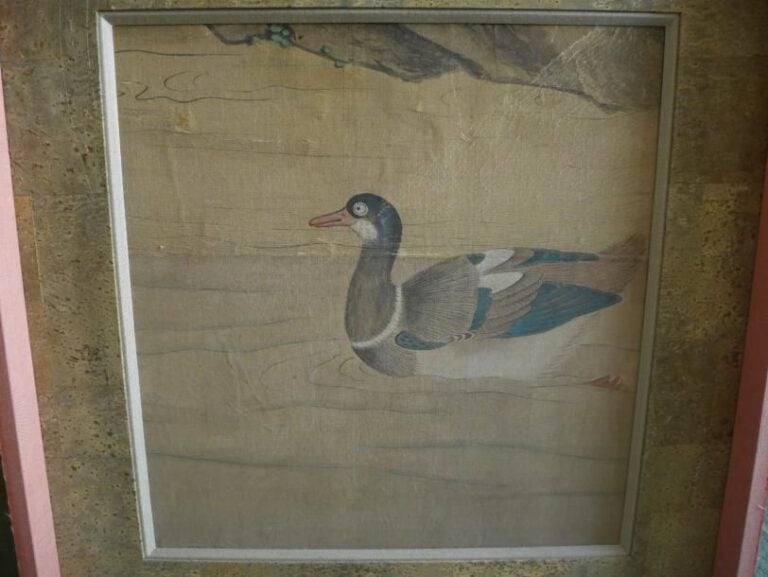Huile sur soie «Canards