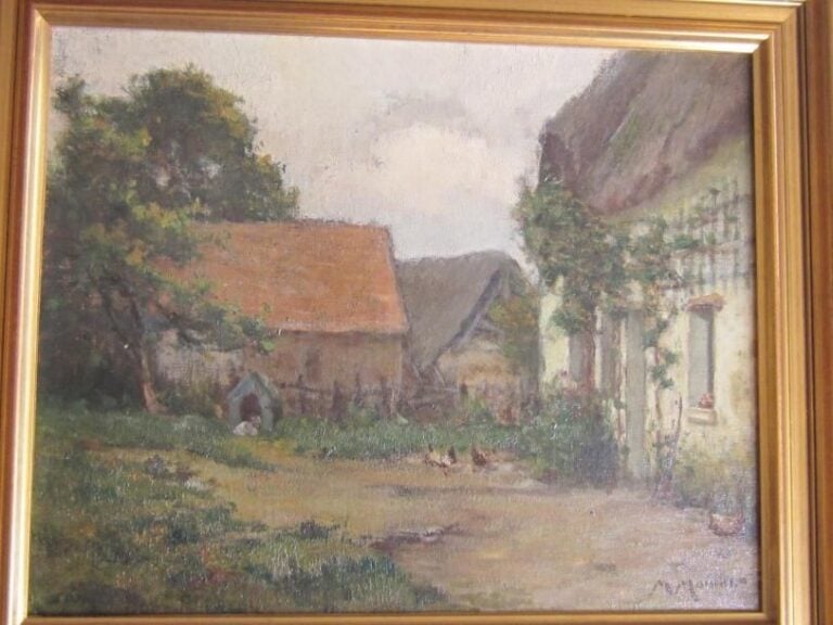 Huile sur toile Maurice MOISSET (1880-1946) " Cour de ferme", signé en bas à droite
