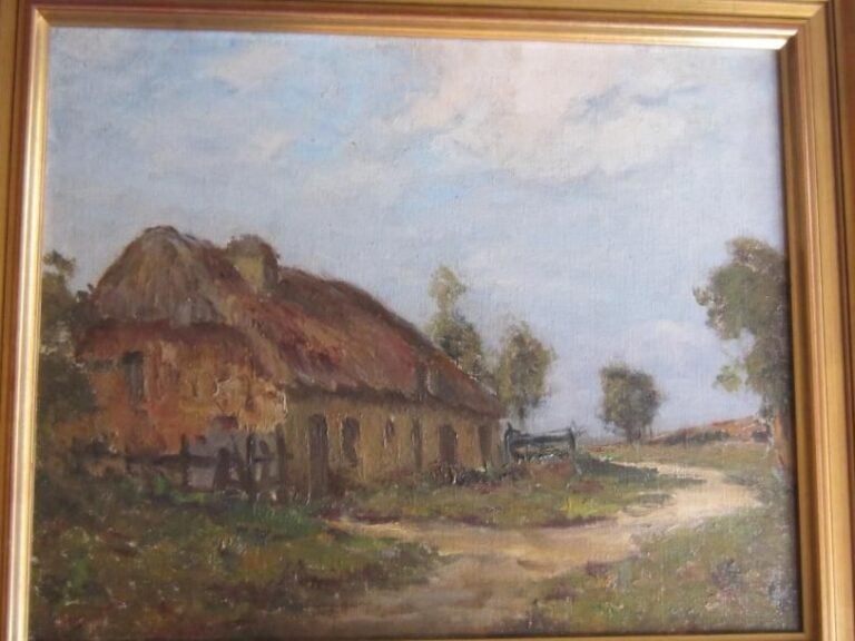 Huile sur toile Maurice MOISSET (1880-1946) "maison au toît de chaume"