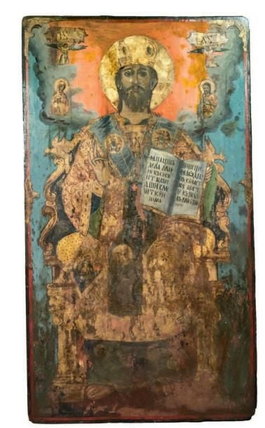 Icône d'origine roumaine, d'époque du XIXe siècle, représentant LE CHRIST EN MAJESTé