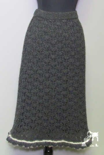 Identification (2000) JUPE évasée en tricot fantaisie de poils de chameau et de laine anthracite, taille élastique, ourlet frangé (T34)