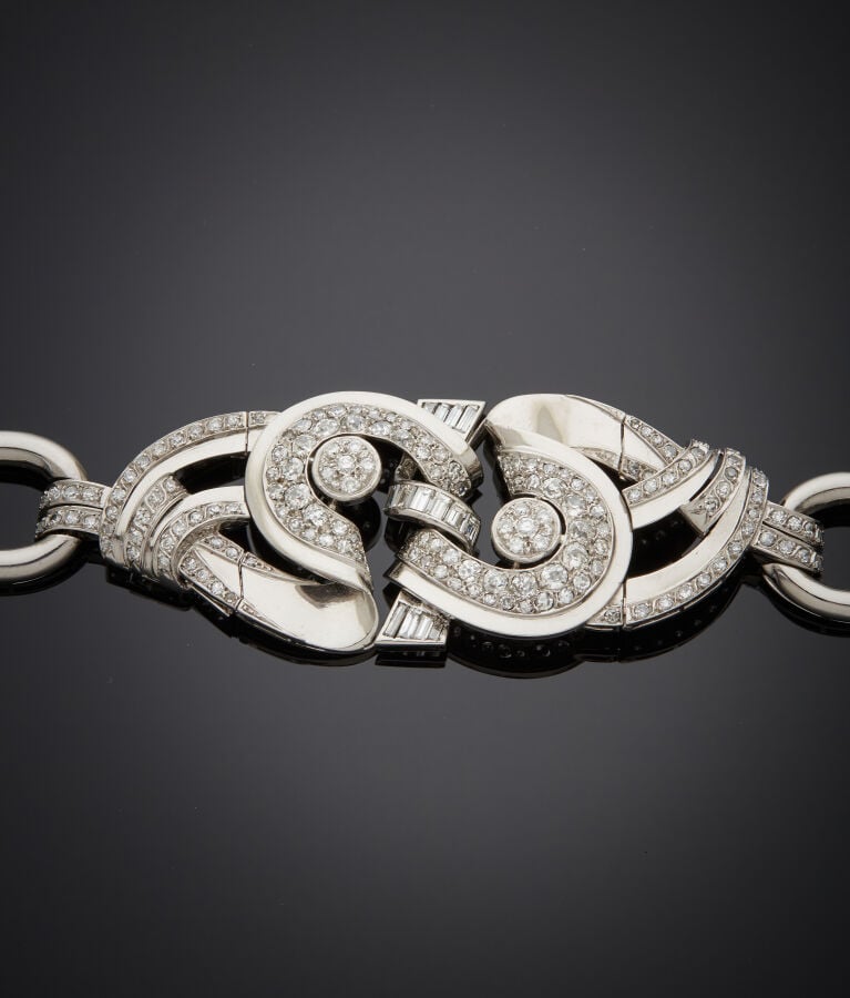 Important BRACELET en platine (min. 800‰) ajouré, à motifs géométriques en chut…